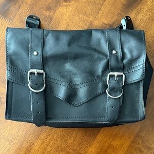 Black Leather Motorcycle Saddle Bag